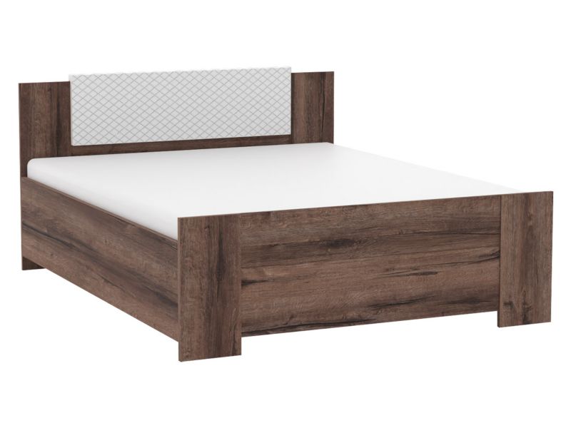 Łóżko MIRJAN 24 Bono 160x200 z tapicerowanym zagłówkiem dąb monastery + biała ekoskóra 1 szt.