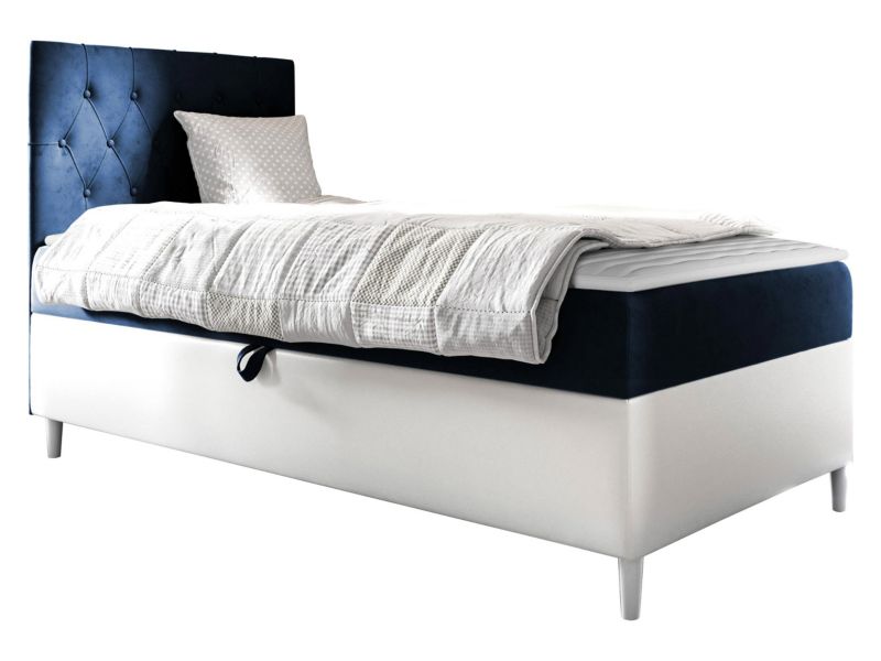 Łóżko kontynentalne MIRJAN 24 Filip Junior 1 90x200, Strona: Lewa biała ekoskóra/granatowy 1 szt.