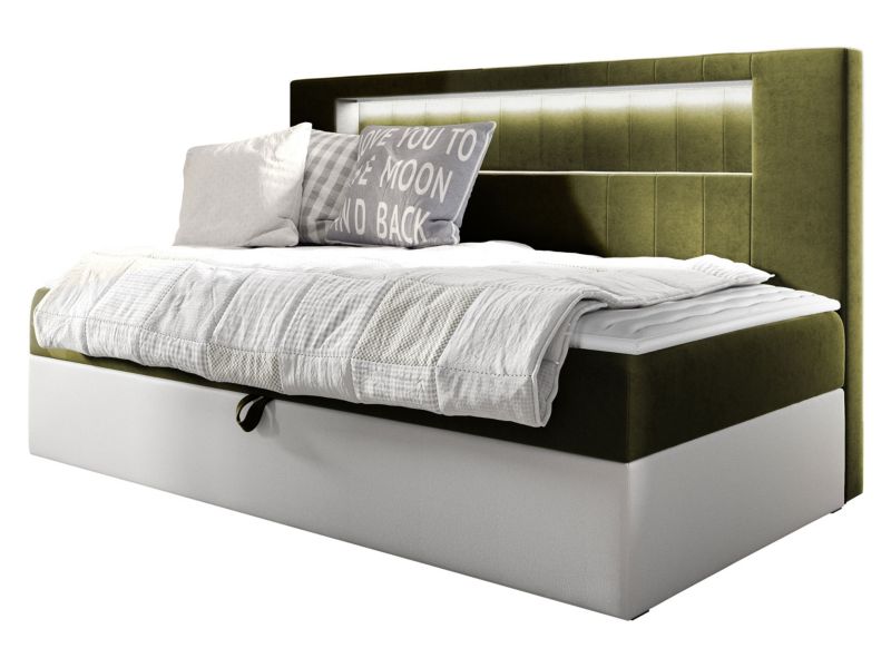 Łóżko kontynentalne MIRJAN 24 Gold Junior 2 100x200 biała ekoskóra/zielony 1 szt.