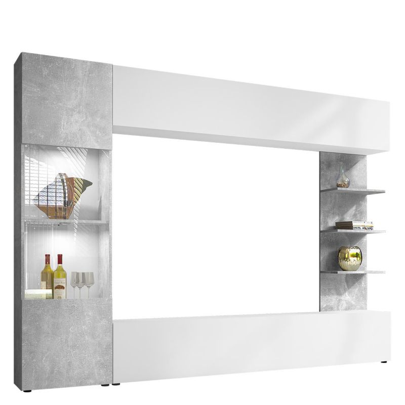 Meblościanka MIRJAN 24 Lazando z oświetleniem biały LED biały/beton 1 kpl.