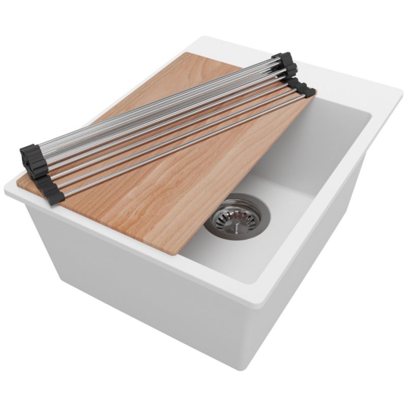 Zlewozmywak Ryga PRIMAGRAN Nablatowy 38x50cm do szafki od 40cm z Syfonem i Dodatkiem Biały 1 szt.