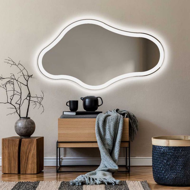 Podświetlane lustro łazienkowe - Asymetryczne lustro 154x84cm - Lustro LED z oświetleniem - Chłodna biel 7000K (CHM222) 1szt