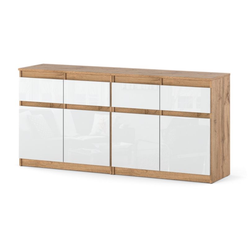 Komoda Hurtownia-Mebli Szuflady 4 Olia Mini 160cm Dąb Wotan Biały Połysk 160x35x75 cm 1szt.