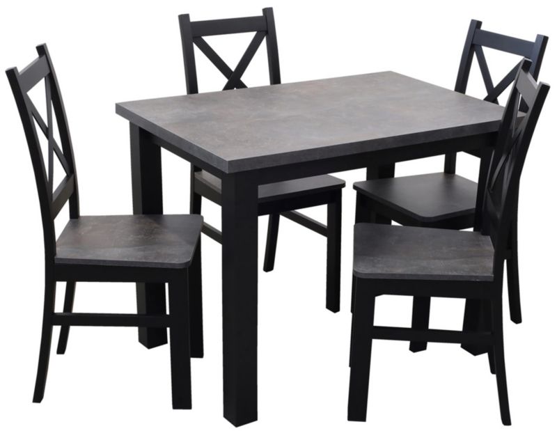Zestaw stół 120x80 z 4 krzesłami Bonni M002-4 Czarny/Beton 1 kpl.