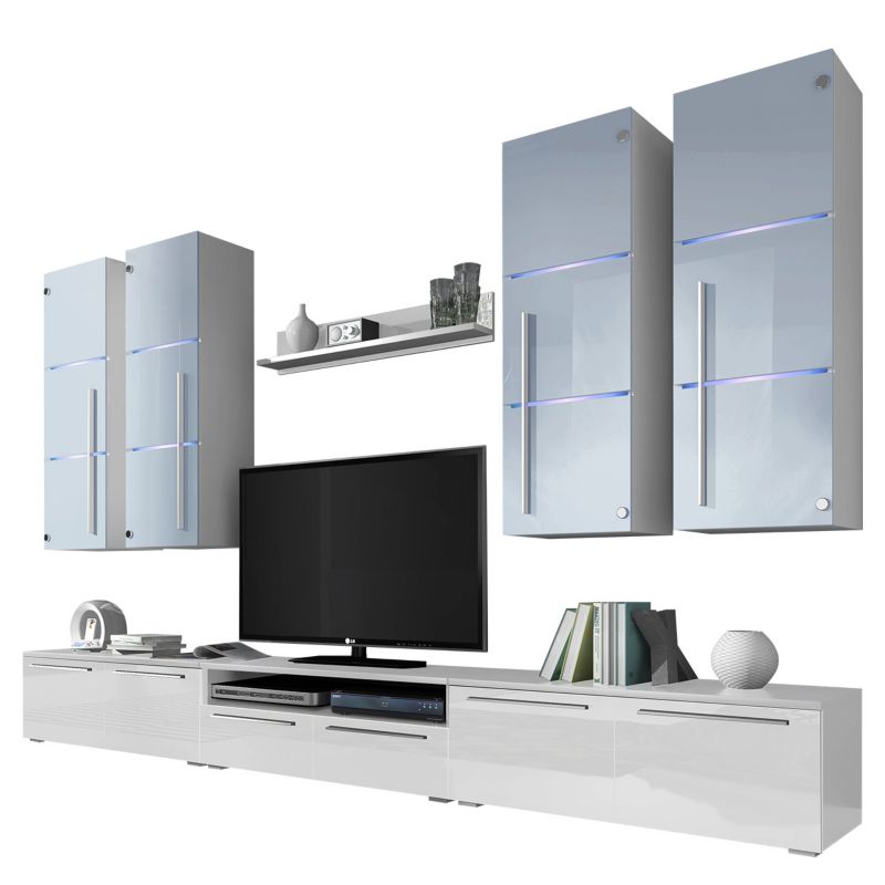 Meblościanka z oświetleniem LED MIRJAN 24 Bari biały/biały połysk 1 kpl.