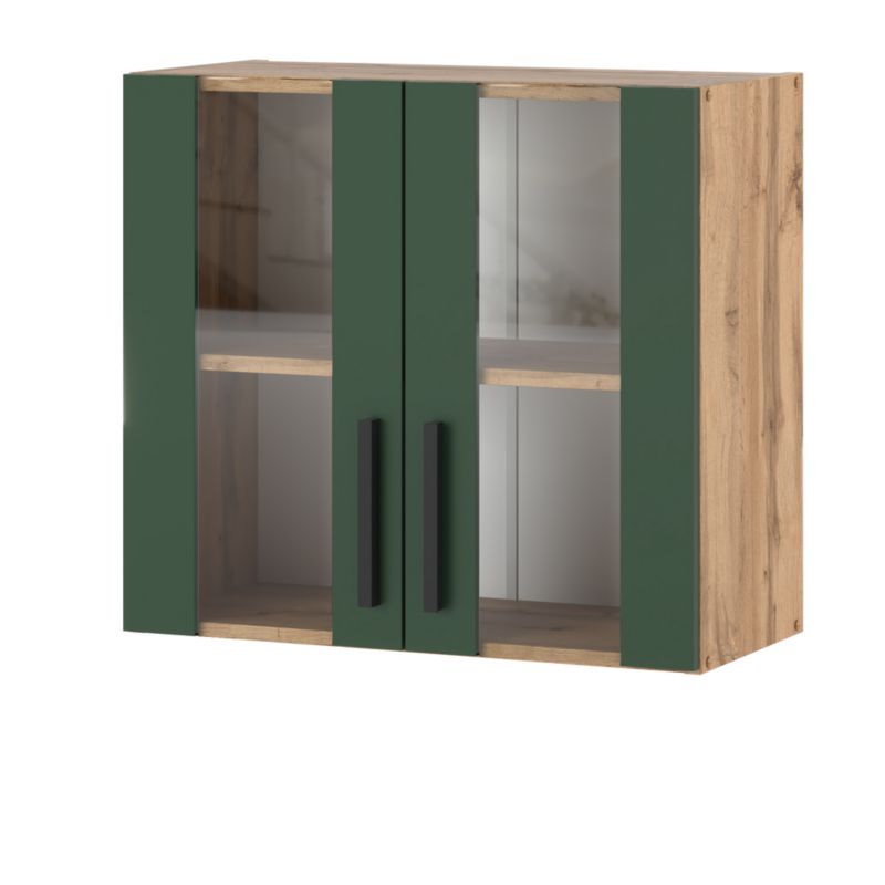 Szafka Kuchenna Hurtownia-Mebli Wisząca Blanka górna W80 Witryna 80cm Dąb Wotan Butelkowa Zieleń 80x30x60 cm 1szt.