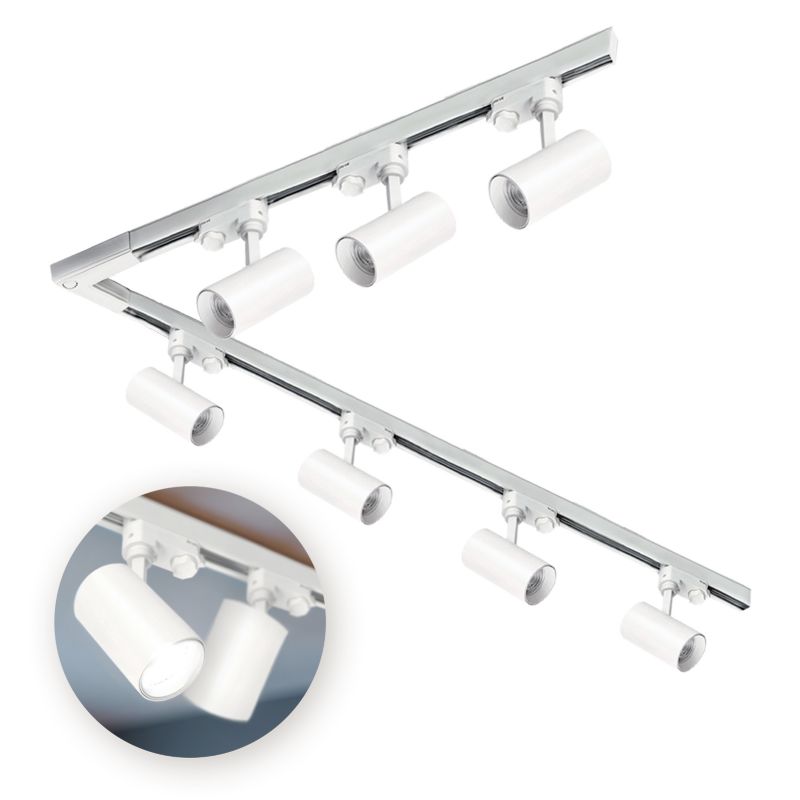 Oświetlenie szynowe 3-fazowe Kobi szyna 1m+2m, L prawy, 7x Lampa, 2x zaślepka biały 1kpl.