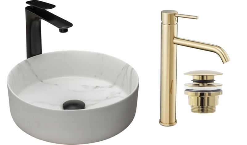 Umywalka nablatowa GTM Design Sami M8 Szara z baterią w zestawie 1 szt.