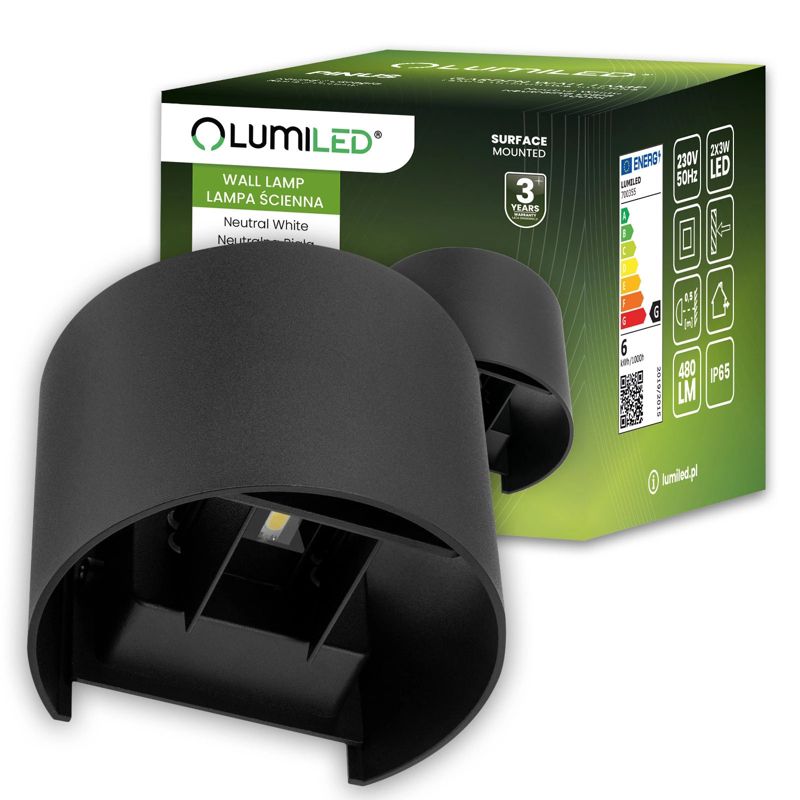 Kinkiet Ogrodowy Lumiled Elewacyjny LED 2x 3W 4000K Regulowany Czarny 1 szt.