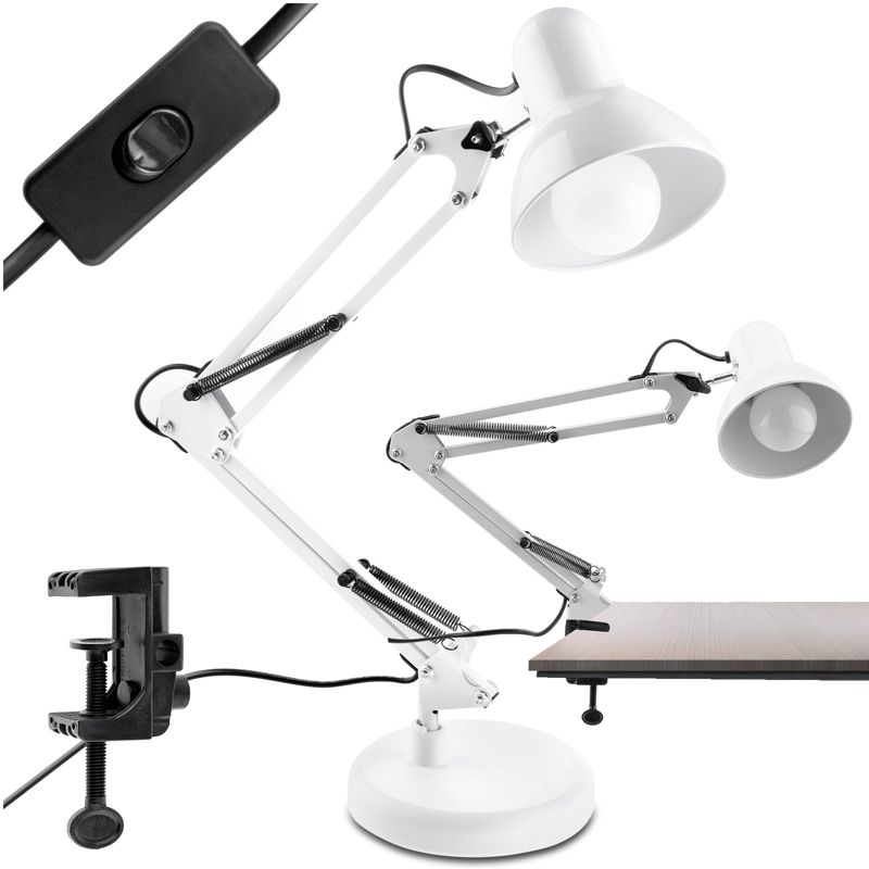 Lampka Biurkowa Lumiled Kreślarska Stołowa E27 Biała z Uchwytem na Blat 1 szt.