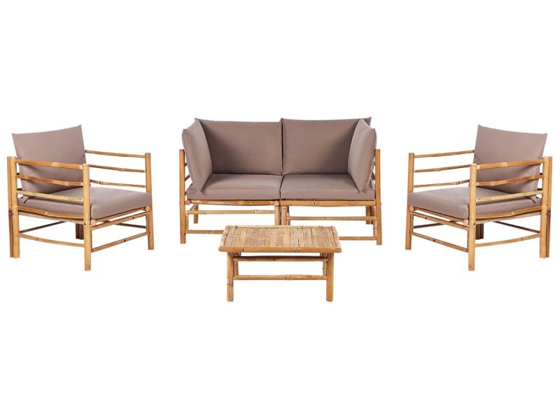 Zestaw ogrodowy ze stolikiem dla 4 osób Cerreto Drewno bambusowe Beżowoszary 1 kpl