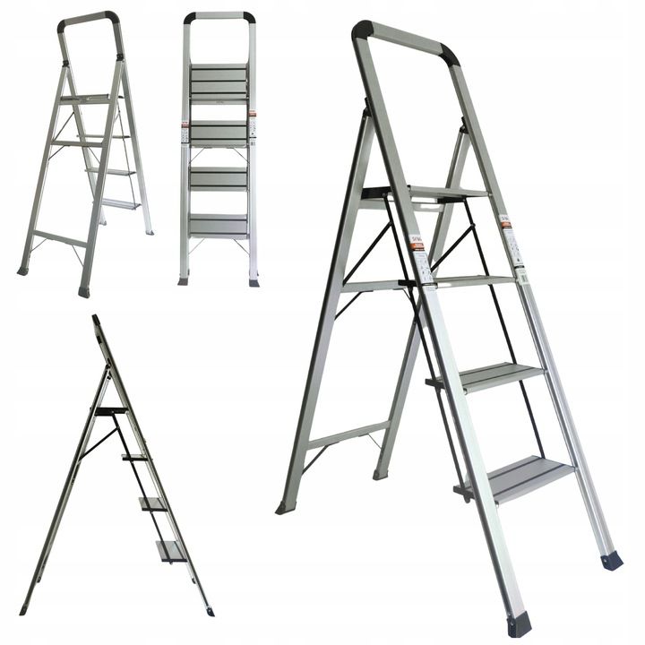 Drabina aluminiowa slim 4 stopnie z półką SKIVA 1 szt