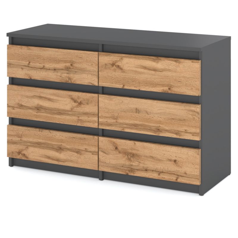 Komoda Hurtownia-Mebli Szuflady 6 Hugo Średnia 100cm Szary Mat Dąb Wotan 100x33.5x71.5 cm 1szt.