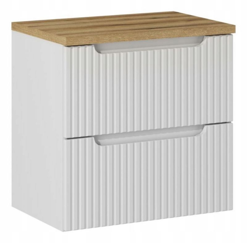 Szafka pod Umywalkę Furnidea 60 cm Wisząca z Blatem Dąb Nova White biała 1 szt.