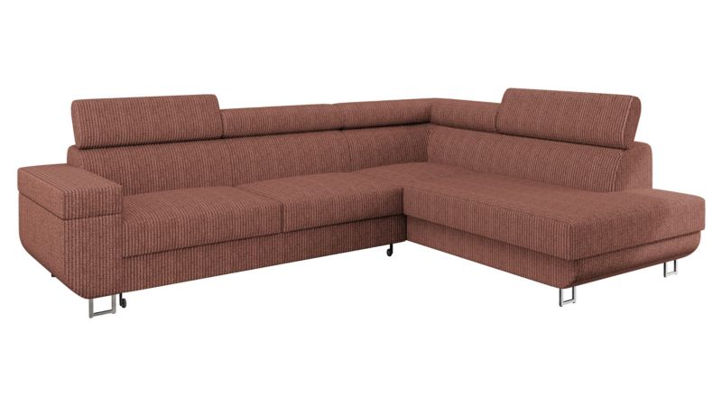 Narożnik z funkcją spania MIRJAN 24 Fonti Sztruks prawy z regulowanymi zagłówkami łososiowy 1 szt.