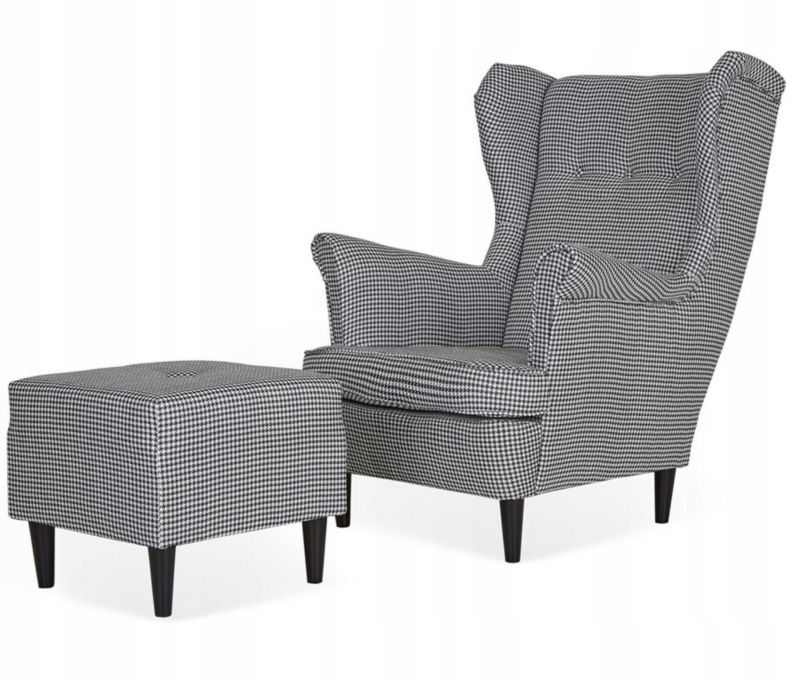 Fotel uszak do salonu z podnóżkiem Family Meble ARI PRINT pepitka 1szt