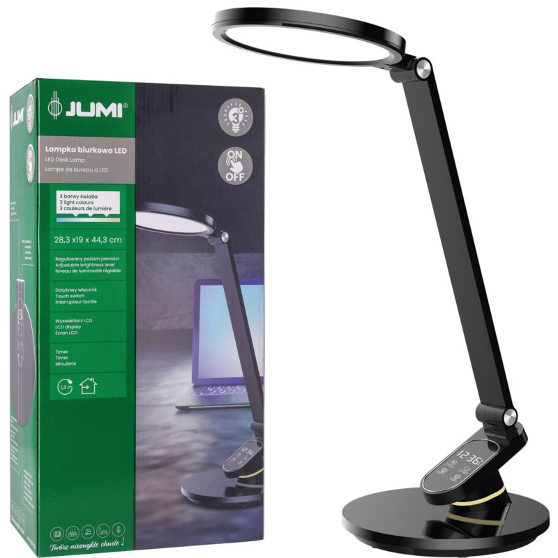 Lampa biurkowa JUMI szkolna NA BIURKO stołowa LED trzy barwy DO PRACY z zegarem 1 szt.