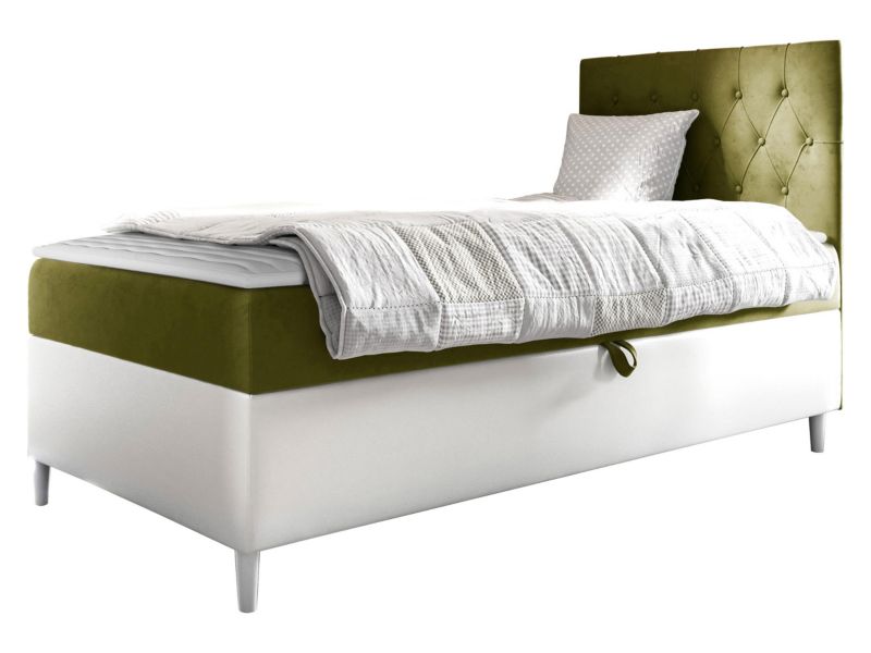Łóżko kontynentalne MIRJAN 24 Filip Junior 1 100x200, Strona: Prawa biała ekoskóra/zielony 1 szt.