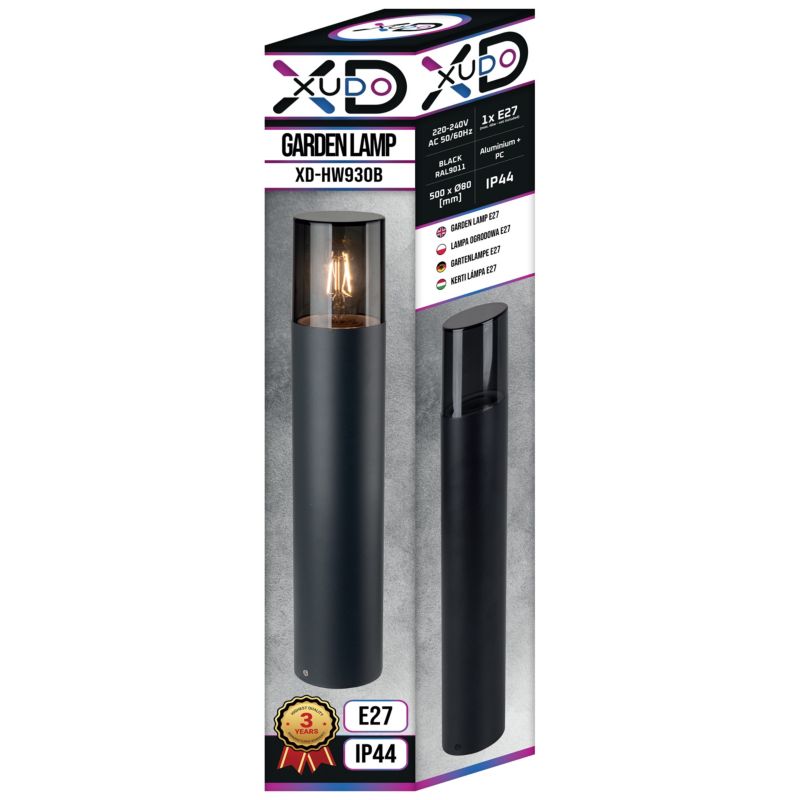 Lampa ogrodowa LED XUDO Stojąca E27 50cm Okrągła IP44 Czarna 1 szt.