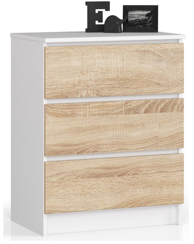 Komoda Akord K60 Biała 60 cm 3 szuflady kolor Dąb Sonoma mat 60x40x77 cm 1 szt.