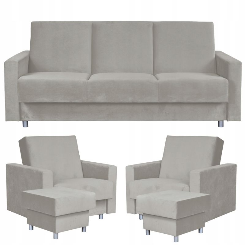 Zestaw mebli do salonu kanapa fotele pufy Family Meble Alicja szary 1szt