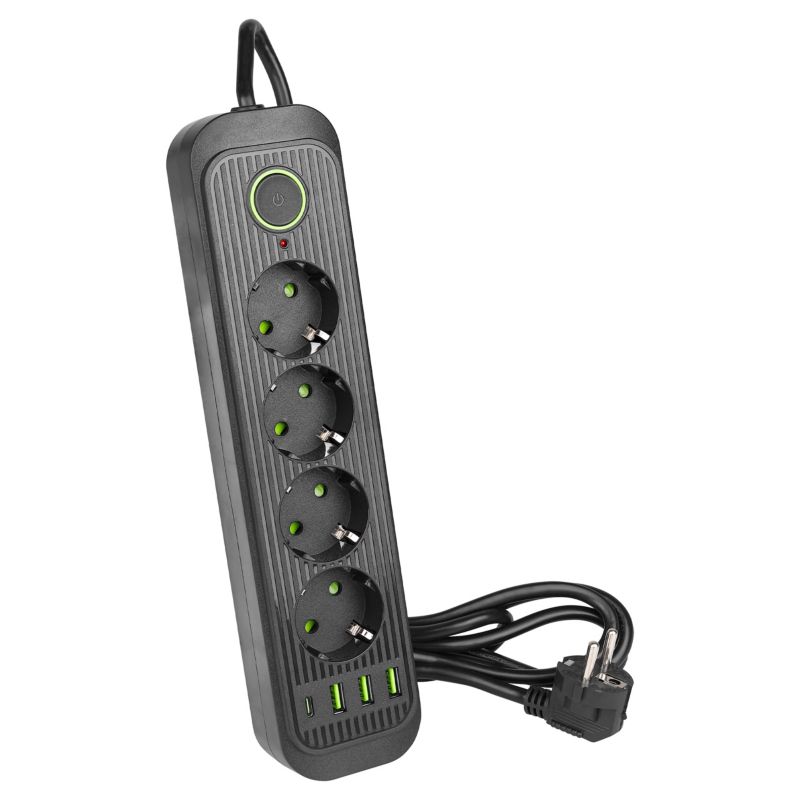 Przedłużacz MasterLED Modi 2m 4 gniazda 230V Schuko + 3xUSB-A 1xUSB-C czarny 1 szt.