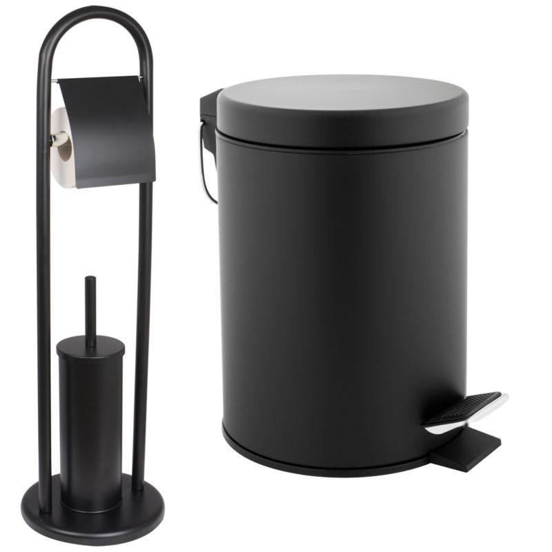 Zestaw łazienkowy LABI-SC LAZARO - Yoka Home: Stojak na papier toaletowy z szczotką WC i kosz na śmieci 3L czarny - 1 szt.