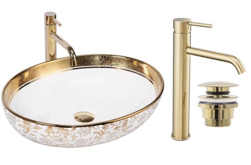 Umywalka nablatowa GTM Design Margot M3 Złota z baterią w zestawie 1 szt.