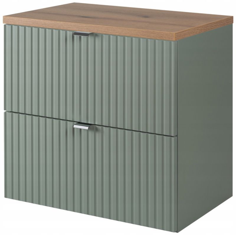 Szafka pod umywalkę Furnidea 60 cm szałwia z blatem dąb Coast Evoke ryflowany LINE REED GREEN 1 szt.