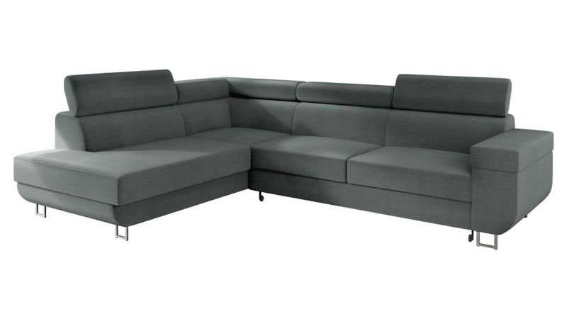 Narożnik z funkcją spania MIRJAN 24 Fonti lewy z regulowanymi zagłówkami plusz stalowy szary 1 szt.