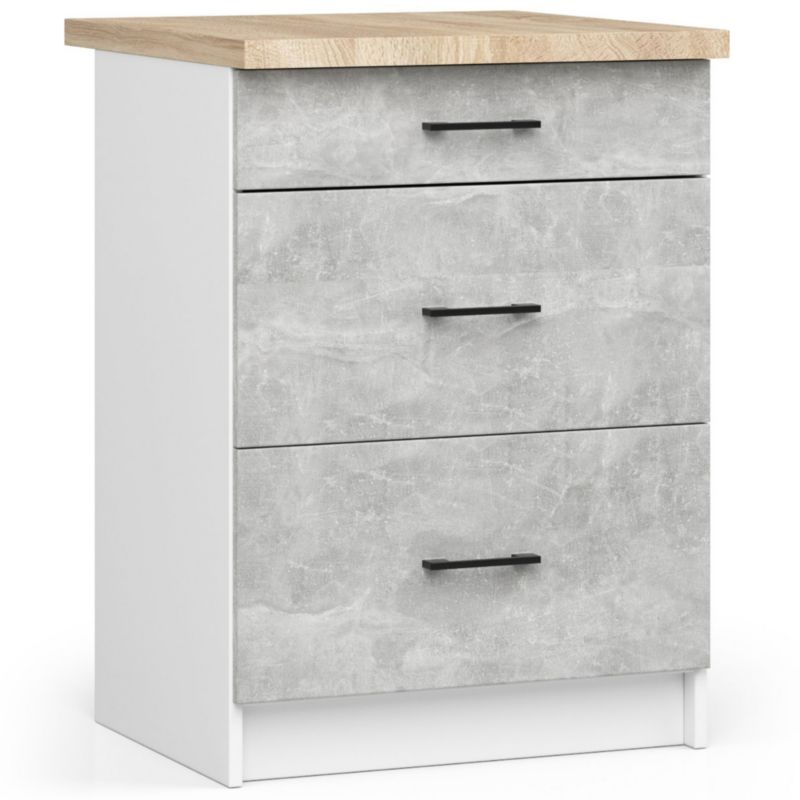 Szafka kuchenna Akord S60 z blatem system Oliwia Biała 60 cm 3 szuflady kolor Beton mat 60x46x85 cm 1 szt.