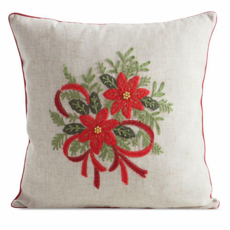 Poszewka 217 Eurofirany Świąteczna na poduszkę 45x45 cm Kwiaty Biała 1 szt.