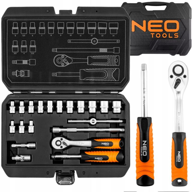 Zestaw kluczy nasadowych NEO TOOLS 20 grzechotka 1/4" mała nasadki 20 szt 1 kpl