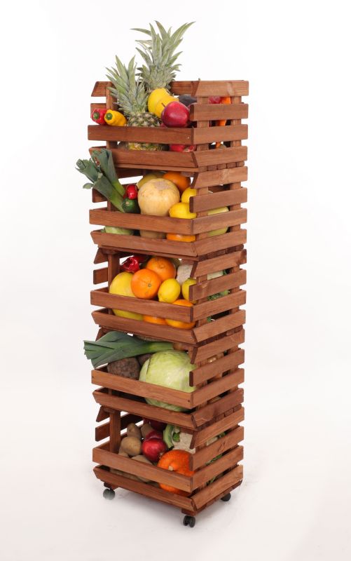 Regał na warzywa i owoce MODO24 na kółkach 132x37x30 cm 5 skrzynek impregnat brązowy 1 szt