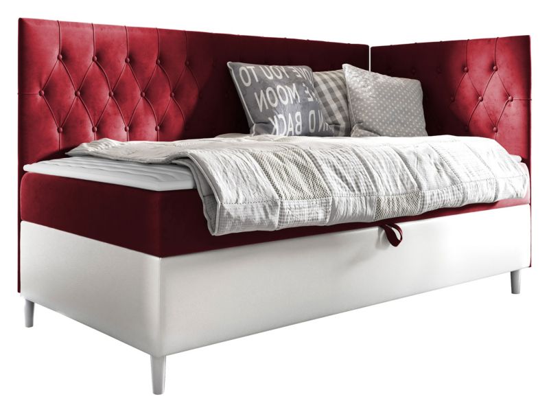 Łóżko kontynentalne MIRJAN 24 Filip Junior 3 100x200, Strona: Prawa biała ekoskóra/karminowa czerwień 1 szt.