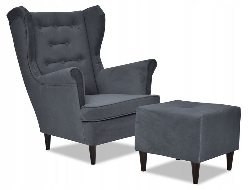 Fotel uszak do salonu z podnóżkiem Family Meble Diana antracytowy 1szt