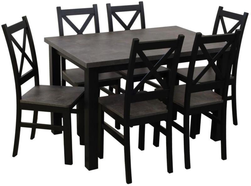 Zestaw stół 120x80 z 6 krzesłami Bonni M002-6 Czarny/Beton 1 kpl.