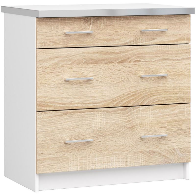 Szafka kuchenna Akord Lima S80 z blatem Biała 80 cm 3 szuflady kolor Dąb Sonoma mat 80x44,5x82 cm 1 szt.