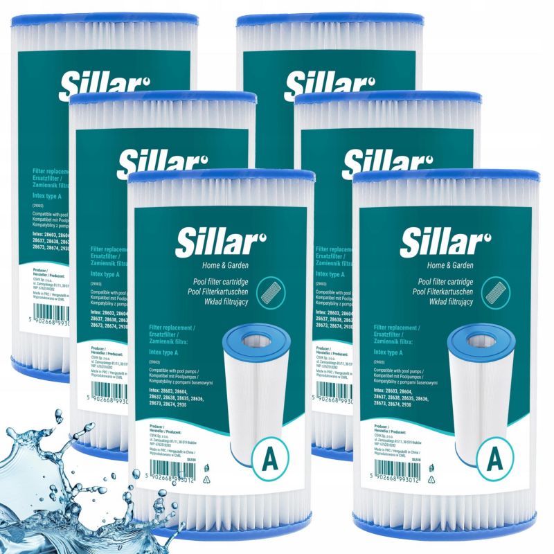 Filtr do basenu, jacuzzi, Sillar, zamiennik, do pomp basenowych Intex typ A C 29003, Bestway typ III, 6szt