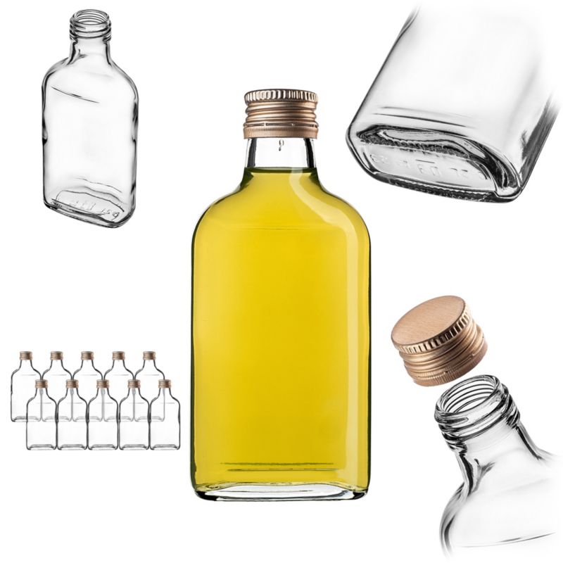 Butelka KADAX Szklana Piersiówka 200 ml Z Złotą Zakrętką 10 szt.