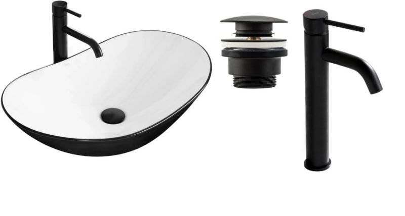 Umywalka nablatowa GTM Design Royal M3 Czarna z baterią w zestawie 1 szt.