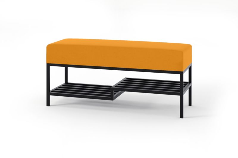 Ławka tapicerowana z półką Bettso Mello 100 cm do przedpokoju na czarnym stelażu miodowy 1szt.