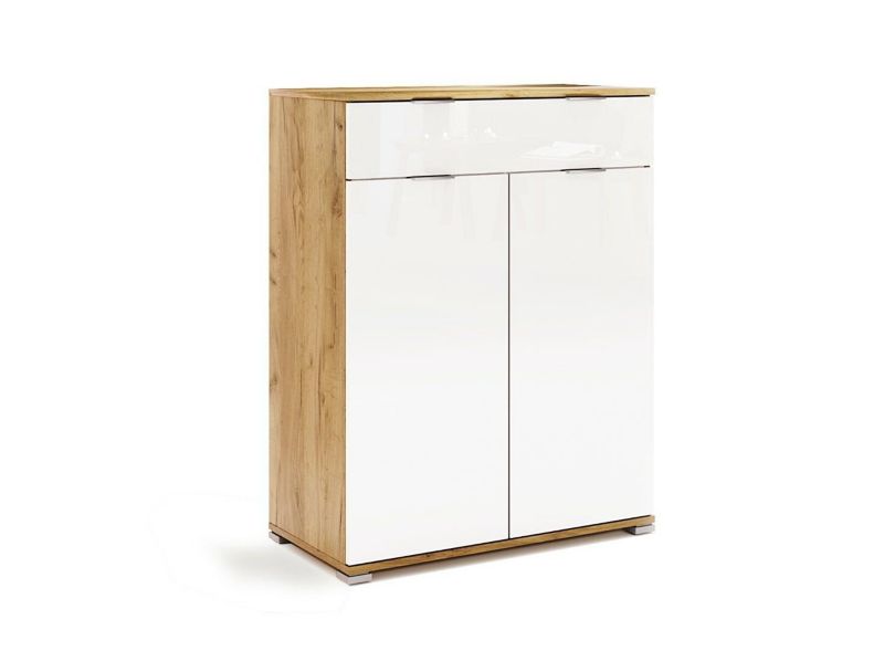 Komoda Tissa z szufladą i szafką INTESI biała połysk nowoczesna do salonu lub sypialni 80 cm 1 szt.