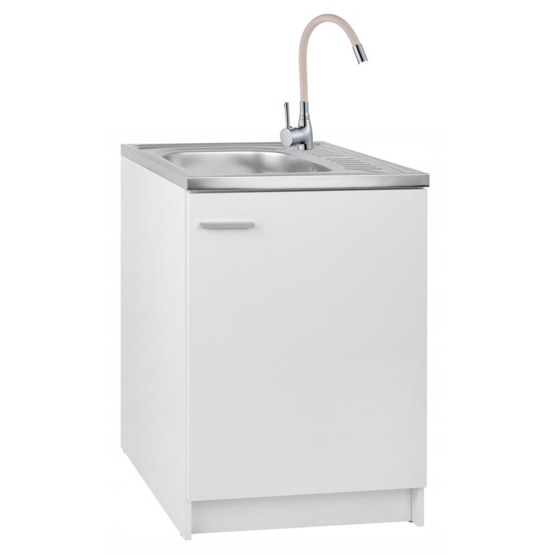 Szafka Kuchenna Stamar Biała 600 x 500 mm Zlew Deante Bateria Elastyczna Beżowa Syfon 1 szt