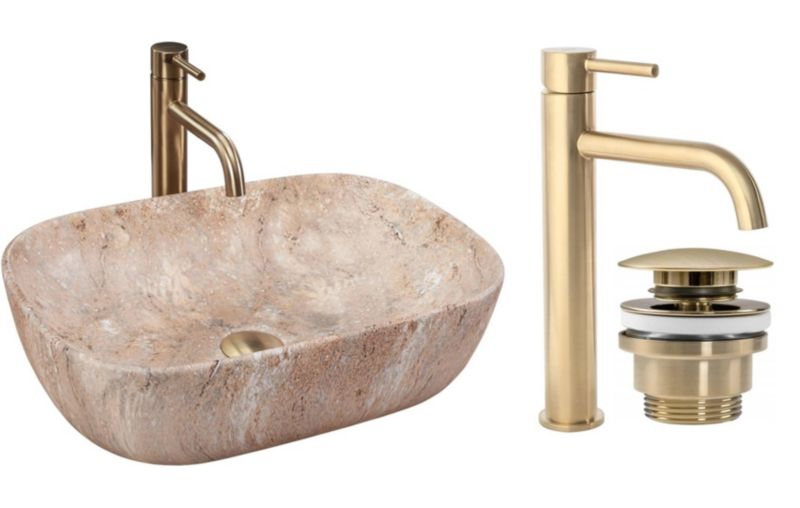 Umywalka nablatowa GTM Design Belinda M14 Brązowa z baterią w zestawie 1 szt.