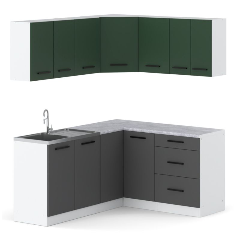 Zestaw Kuchenny Hurtownia-Mebli Z Blatem Kuchnia narożna Diana 320cm Biały Mat Butelkowa Zieleń/Szary Mat 320x47x145 cm 1szt.