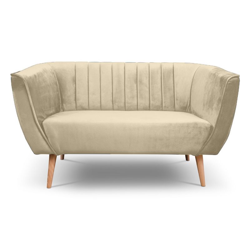 Sofa dwuosobowa z przeszyciami Bettso Pik nowoczesny na drewnianych nogach beżowy 1szt.