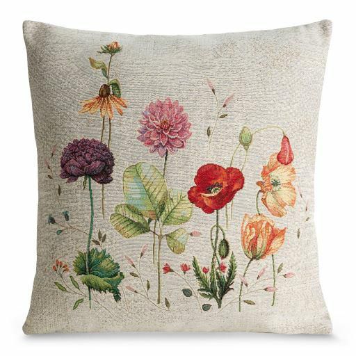 Poszewka Gobelinowa 1239 Eurofirany dekoracyjna na poduszkę 45x45 cm Beżowa Kwiaty 1 szt.