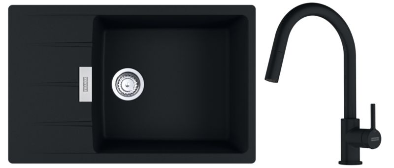 Zlewozmywak kuchenny z baterią Franke Centro czarny mat 78x50 cm 1 szt.