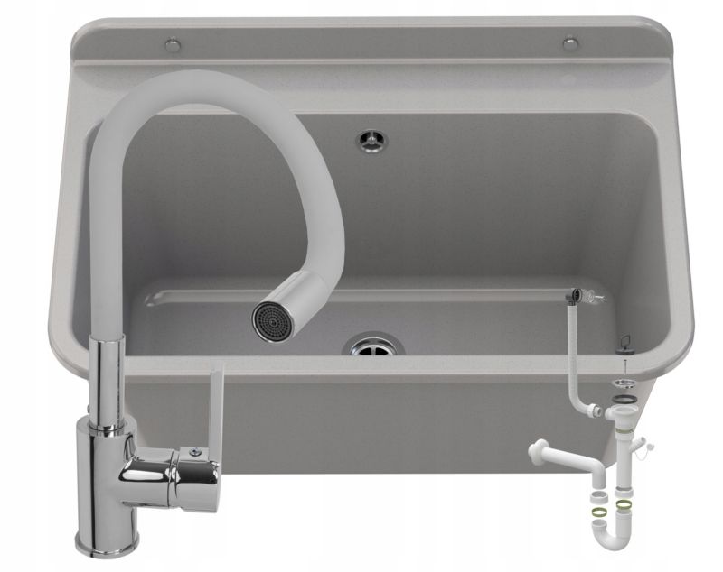 Zlewozmywak Gospodarczy Granitan Large do Garażu, Pralni, Kotłowni z Syfonem i Baterią Flex 1kpl